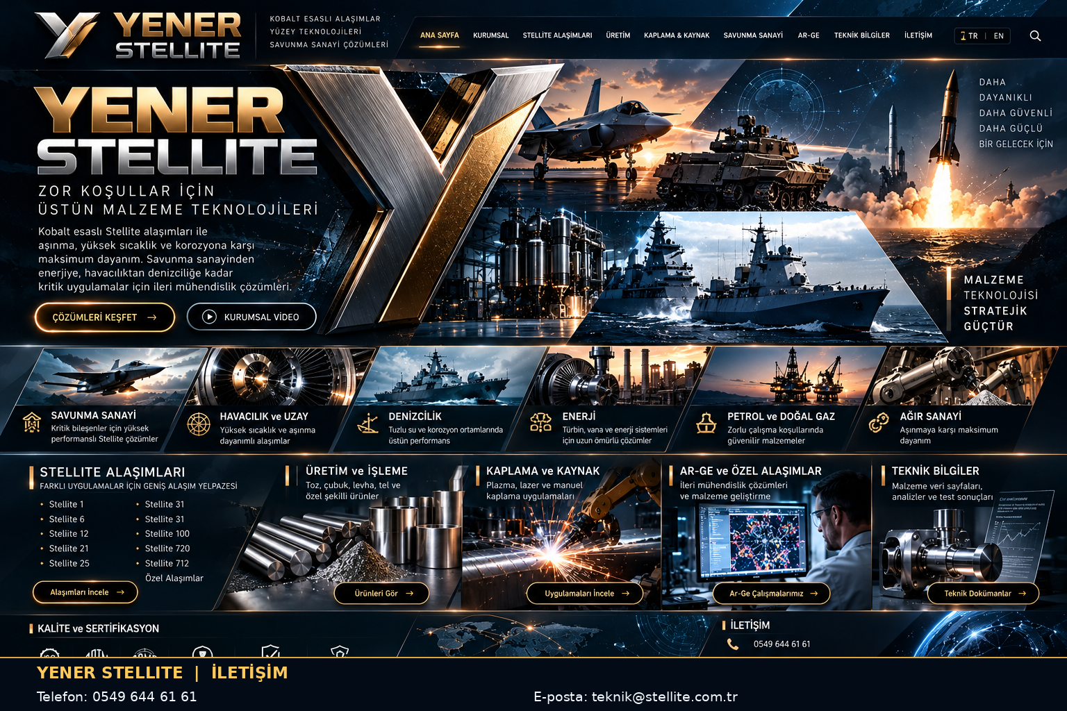 YENER STELLITE — Stellite alaşımları, savunma sanayi ve ileri malzeme teknolojileri